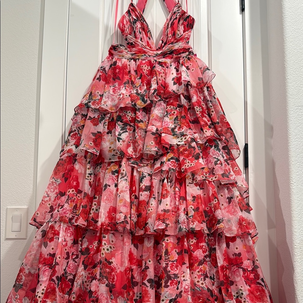 Mac Duggal Floral Pink Wedding Dress